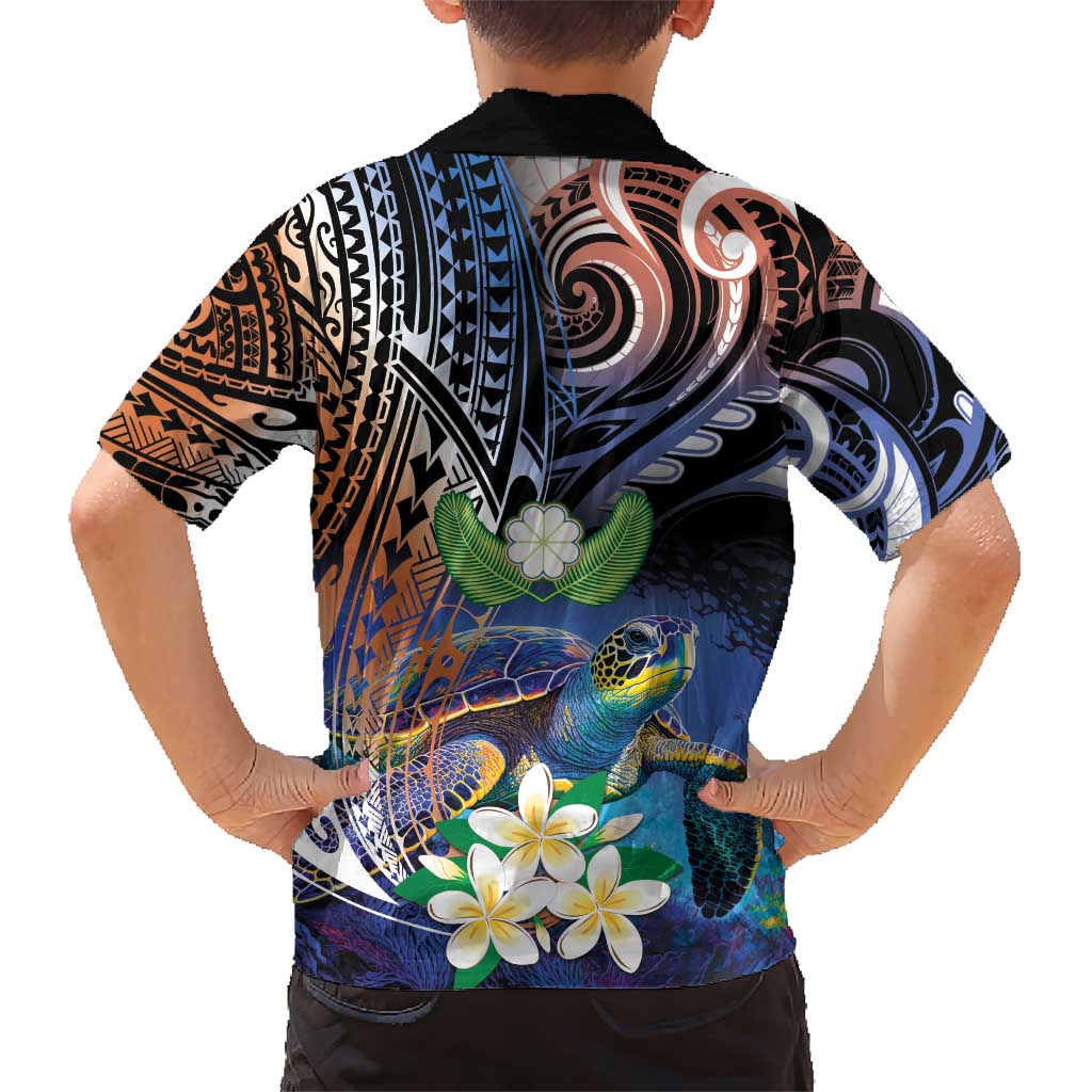 Marshall Islands Kwajalein Atoll Family Matching Short Sleeve Bodycon Dress and Hawaiian Shirt Plumeria Sea Turtle with Polynesian Tribal LT9 - Polynesian Pride