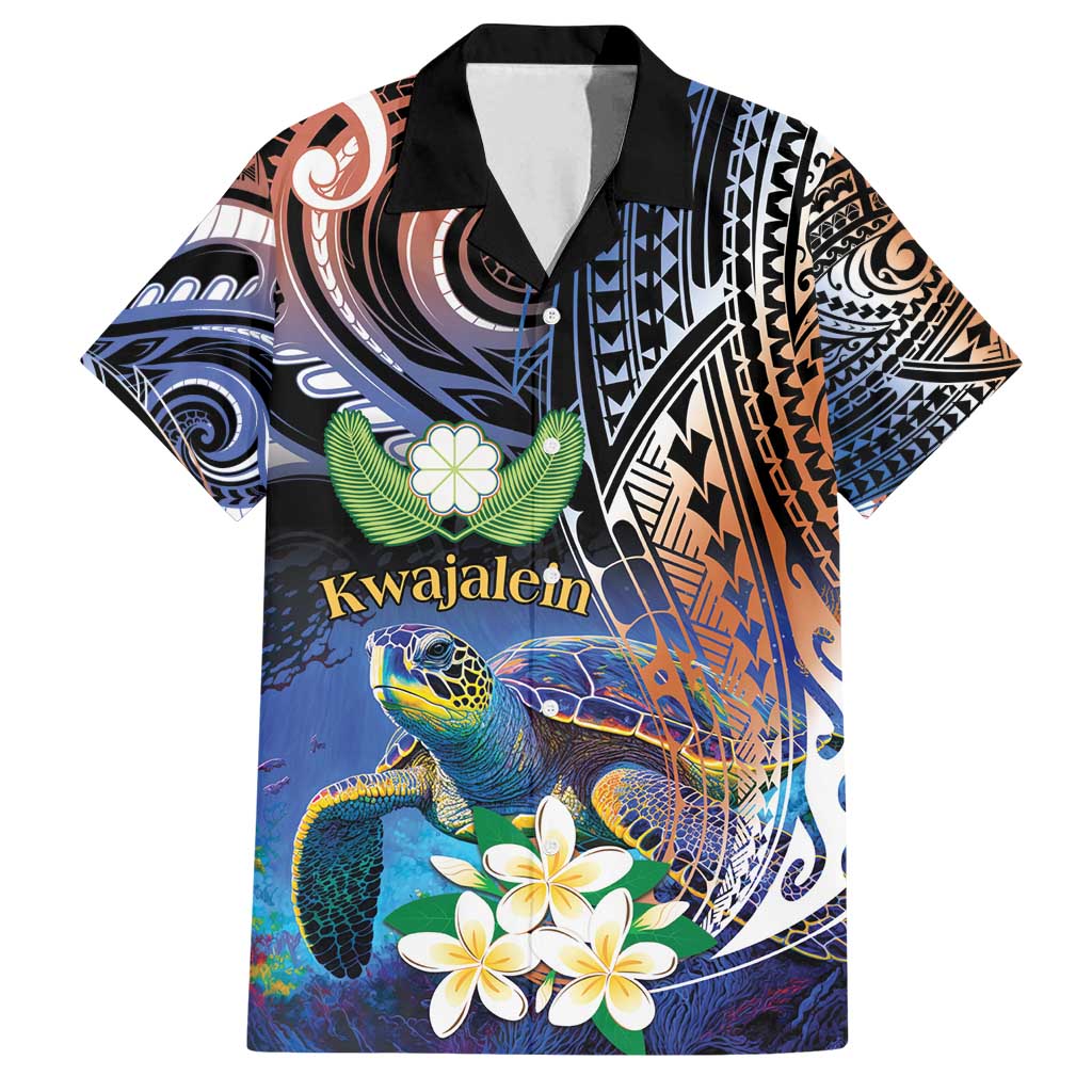 Marshall Islands Kwajalein Atoll Family Matching Summer Maxi Dress and Hawaiian Shirt Plumeria Sea Turtle with Polynesian Tribal LT9 Dad's Shirt - Short Sleeve Blue - Polynesian Pride