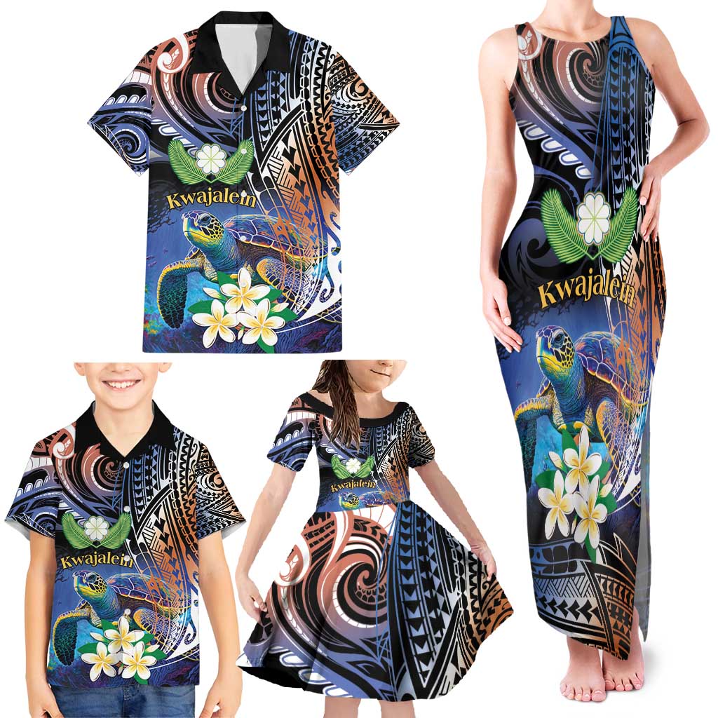 Marshall Islands Kwajalein Atoll Family Matching Tank Maxi Dress and Hawaiian Shirt Plumeria Sea Turtle with Polynesian Tribal LT9 - Polynesian Pride
