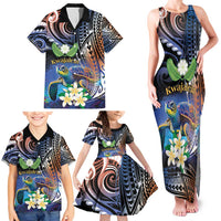 Marshall Islands Kwajalein Atoll Family Matching Tank Maxi Dress and Hawaiian Shirt Plumeria Sea Turtle with Polynesian Tribal LT9 - Polynesian Pride