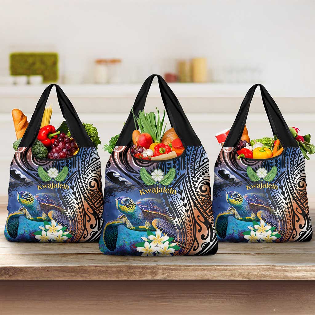 Marshall Islands Kwajalein Atoll Grocery Bag Plumeria Sea Turtle with Polynesian Tribal