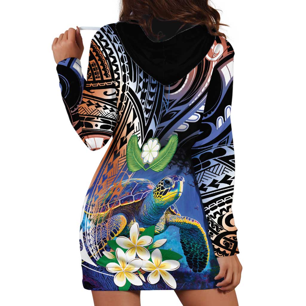 Marshall Islands Kwajalein Atoll Hoodie Dress Plumeria Sea Turtle with Polynesian Tribal LT9 - Polynesian Pride