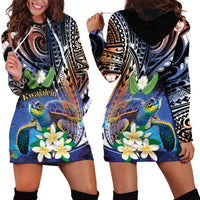 Marshall Islands Kwajalein Atoll Hoodie Dress Plumeria Sea Turtle with Polynesian Tribal LT9 - Polynesian Pride