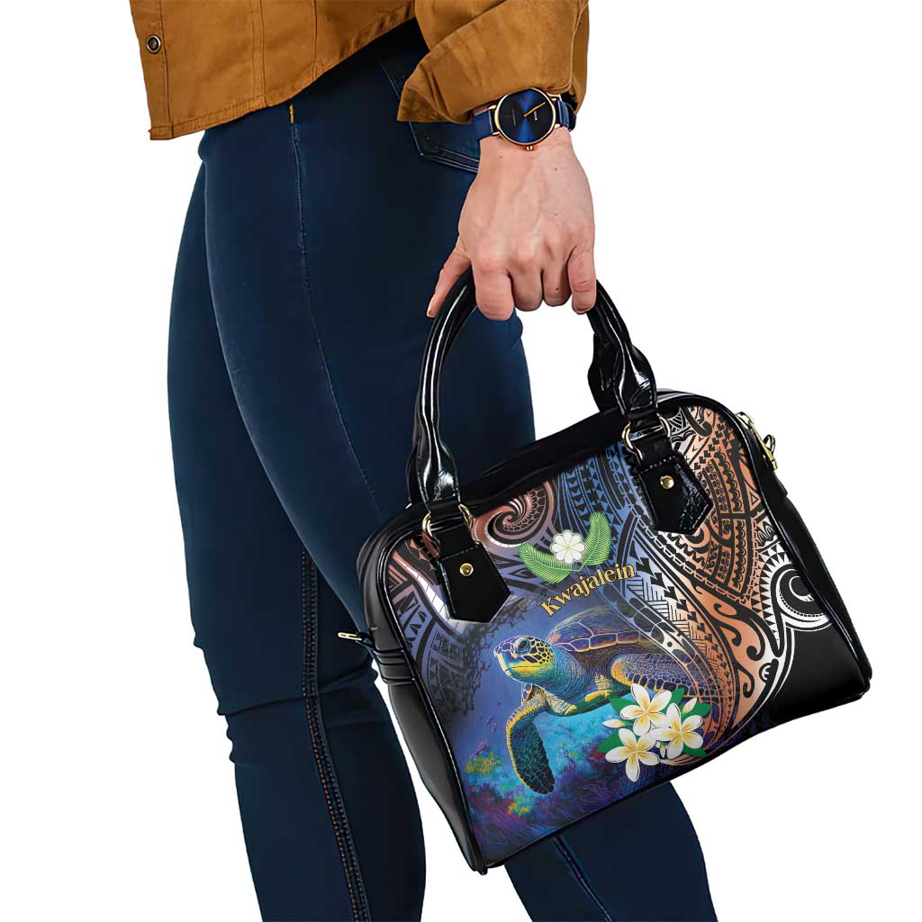 Marshall Islands Kwajalein Atoll Shoulder Handbag Plumeria Sea Turtle with Polynesian Tribal