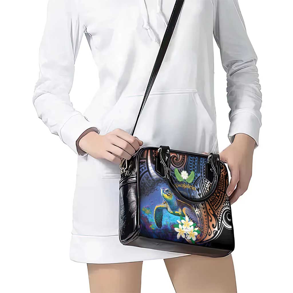 Marshall Islands Kwajalein Atoll Shoulder Handbag Plumeria Sea Turtle with Polynesian Tribal