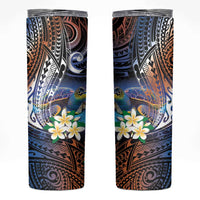 Marshall Islands Kwajalein Atoll Skinny Tumbler Plumeria Sea Turtle with Polynesian Tribal LT9 Blue - Polynesian Pride