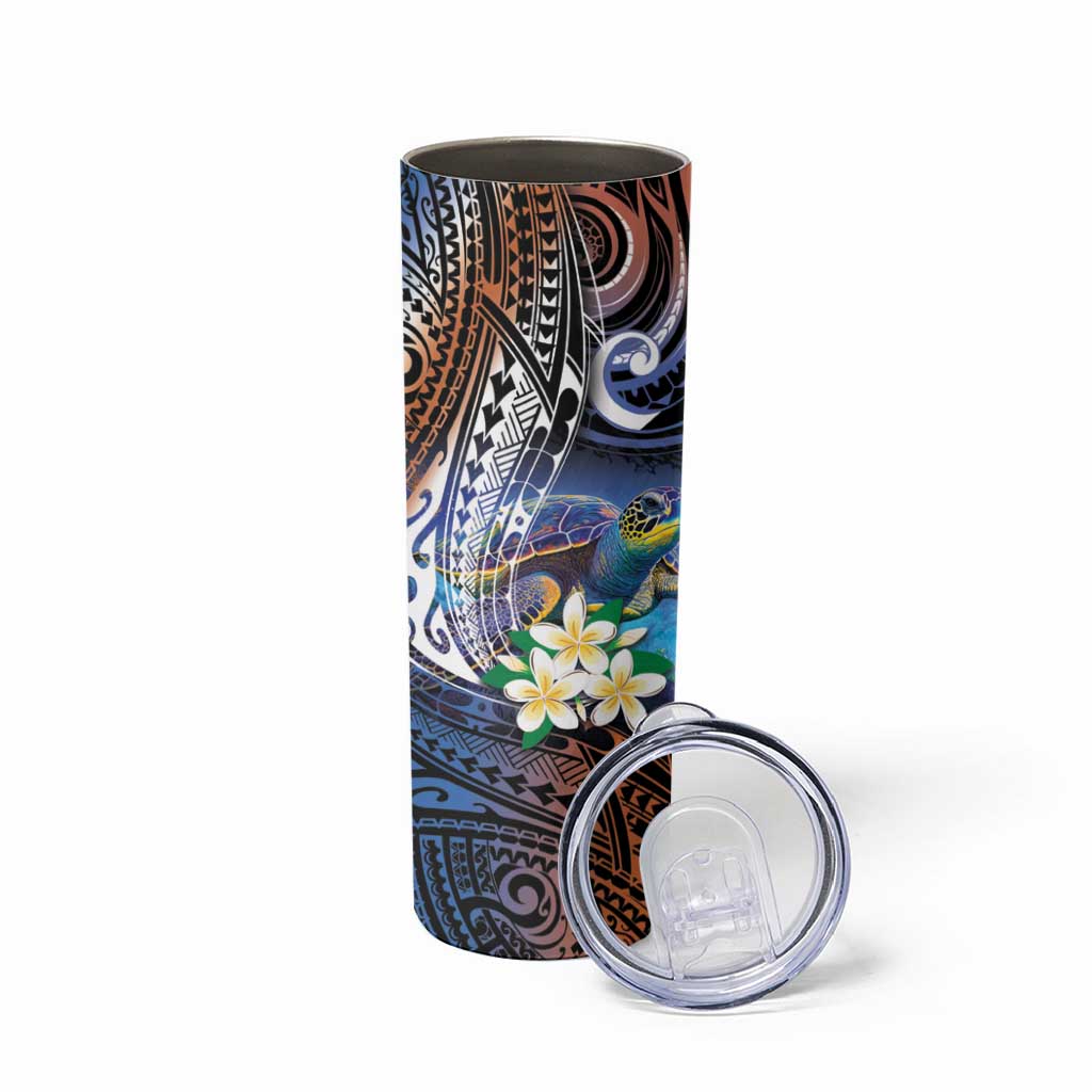 Marshall Islands Kwajalein Atoll Skinny Tumbler Plumeria Sea Turtle with Polynesian Tribal LT9 - Polynesian Pride