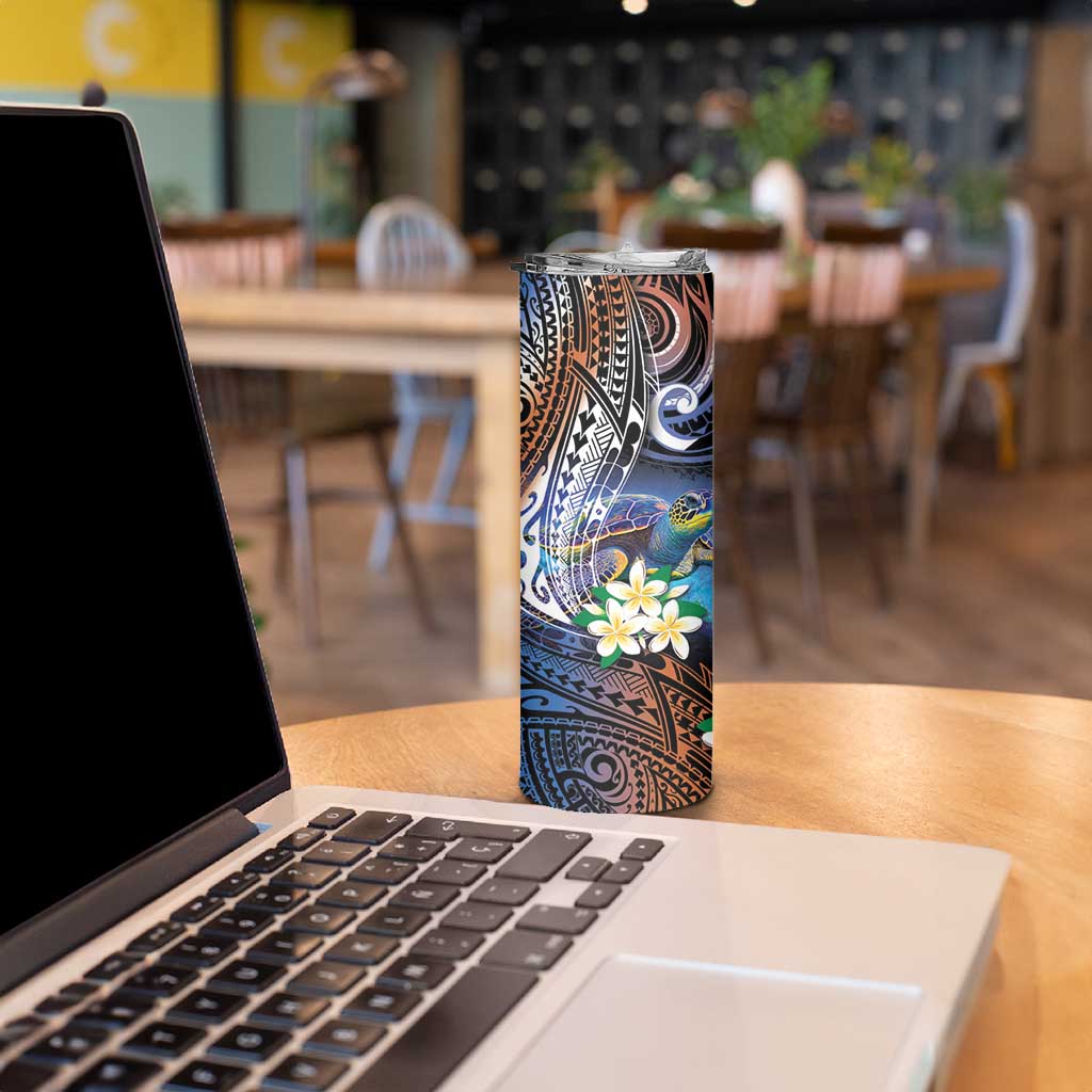 Marshall Islands Kwajalein Atoll Skinny Tumbler Plumeria Sea Turtle with Polynesian Tribal LT9 - Polynesian Pride