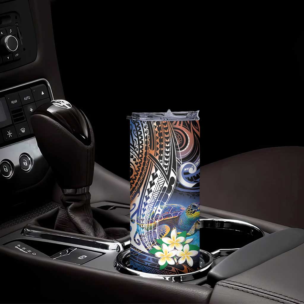 Marshall Islands Kwajalein Atoll Skinny Tumbler Plumeria Sea Turtle with Polynesian Tribal LT9 - Polynesian Pride