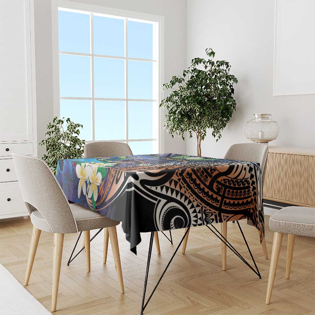 Marshall Islands Kwajalein Atoll Tablecloth Plumeria Sea Turtle with Polynesian Tribal
