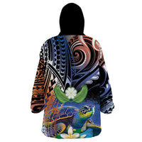 Marshall Islands Kwajalein Atoll Wearable Blanket Hoodie Plumeria Sea Turtle with Polynesian Tribal LT9 - Polynesian Pride
