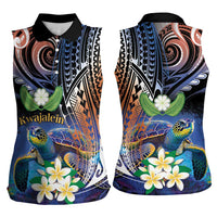 Marshall Islands Kwajalein Atoll Women Sleeveless Polo Shirt Plumeria Sea Turtle with Polynesian Tribal LT9 - Polynesian Pride