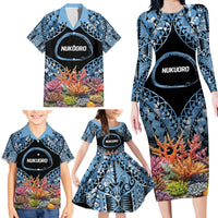Personalised Nukuoro Micronesia Atoll Family Matching Long Sleeve Bodycon Dress and Hawaiian Shirt with Pacific Coral Reef LT9 - Polynesian Pride