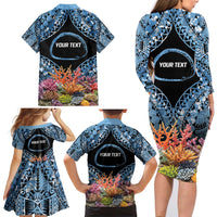 Personalised Nukuoro Micronesia Atoll Family Matching Long Sleeve Bodycon Dress and Hawaiian Shirt with Pacific Coral Reef LT9 - Polynesian Pride