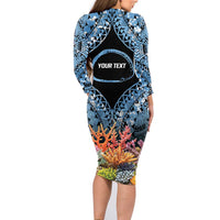 Personalised Nukuoro Micronesia Atoll Family Matching Long Sleeve Bodycon Dress and Hawaiian Shirt with Pacific Coral Reef LT9 - Polynesian Pride