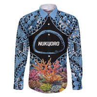 Personalised Nukuoro Micronesia Atoll Family Matching Mermaid Dress and Hawaiian Shirt with Pacific Coral Reef LT9 Dad's Shirt - Long Sleeve Blue - Polynesian Pride
