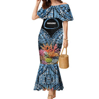 Personalised Nukuoro Micronesia Atoll Family Matching Mermaid Dress and Hawaiian Shirt with Pacific Coral Reef LT9 Mom's Dress Blue - Polynesian Pride