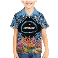 Personalised Nukuoro Micronesia Atoll Family Matching Mermaid Dress and Hawaiian Shirt with Pacific Coral Reef LT9 Son's Shirt Blue - Polynesian Pride