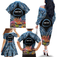Personalised Nukuoro Micronesia Atoll Family Matching Off The Shoulder Long Sleeve Dress and Hawaiian Shirt with Pacific Coral Reef LT9 - Polynesian Pride