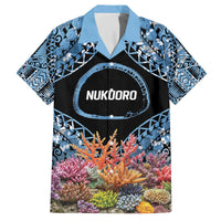 Personalised Nukuoro Micronesia Atoll Family Matching Off The Shoulder Long Sleeve Dress and Hawaiian Shirt with Pacific Coral Reef LT9 Dad's Shirt - Short Sleeve Blue - Polynesian Pride