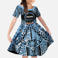 Personalised Nukuoro Micronesia Atoll Family Matching Short Sleeve Bodycon Dress and Hawaiian Shirt with Pacific Coral Reef LT9 Daughter's Dress Blue - Polynesian Pride