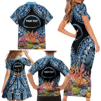 Personalised Nukuoro Micronesia Atoll Family Matching Short Sleeve Bodycon Dress and Hawaiian Shirt with Pacific Coral Reef LT9 - Polynesian Pride