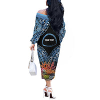 Personalised Nukuoro Micronesia Atoll Off The Shoulder Long Sleeve Dress with Pacific Coral Reef LT9 - Polynesian Pride