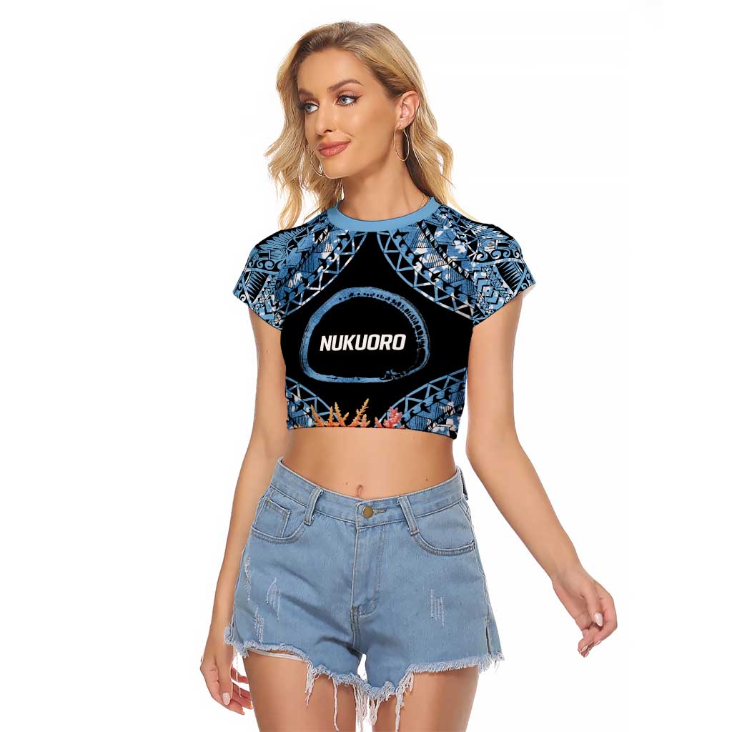Personalised Nukuoro Micronesia Atoll Raglan Cropped T Shirt with Pacific Coral Reef
