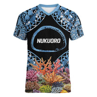 Personalised Nukuoro Micronesia Atoll Women V-Neck T-Shirt with Pacific Coral Reef