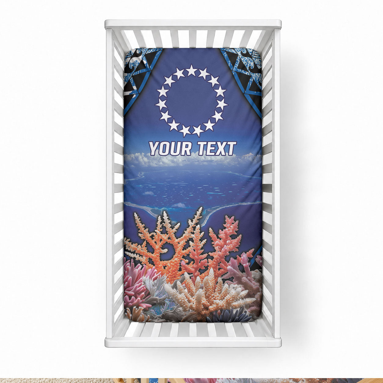 Penrhyn aka Tongareva Cook Islands Atoll Personalised Baby Bed Cover with Pacific Coral Reef Blue Vibe LT9 28 × 52 in Blue - Polynesian Pride
