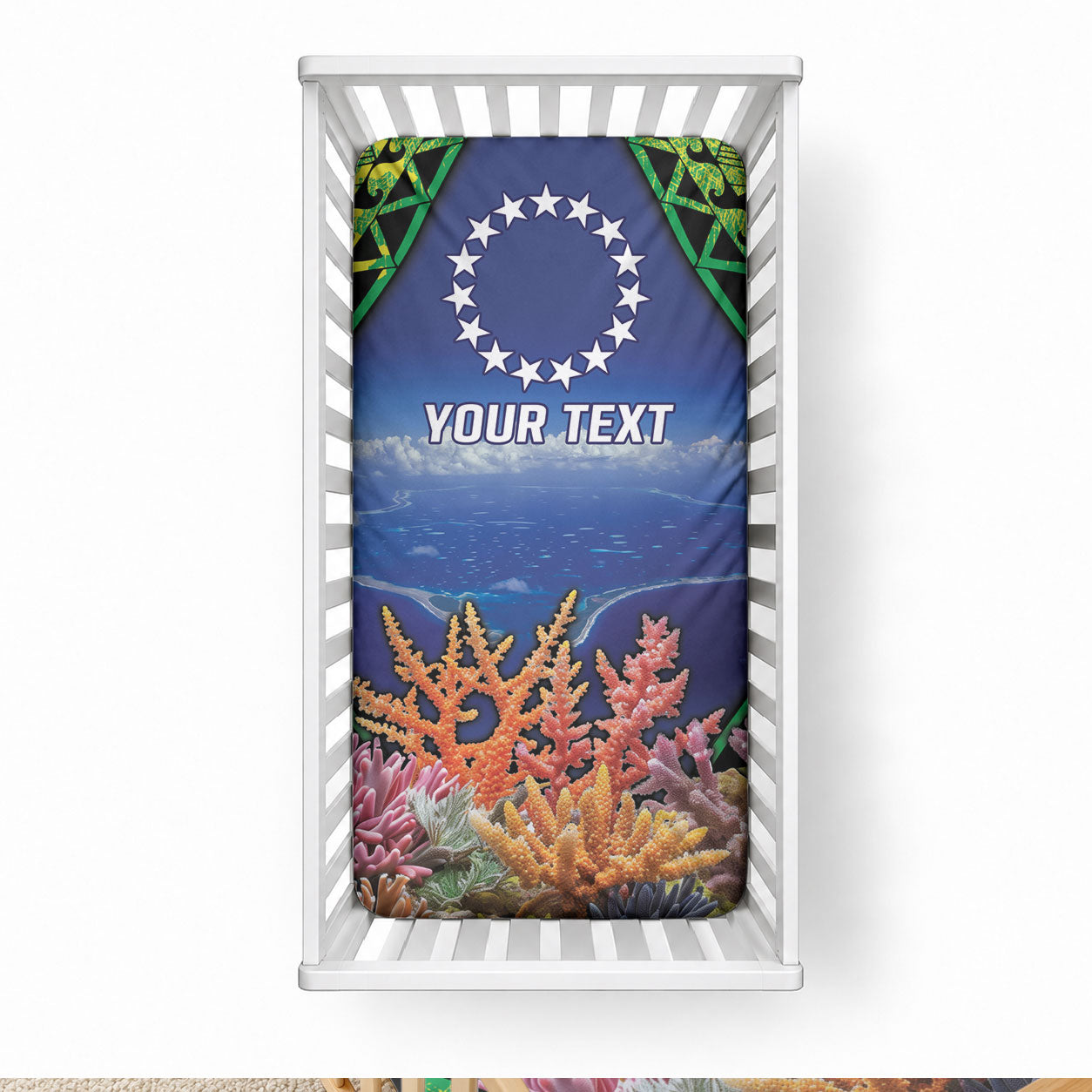 Penrhyn aka Tongareva Cook Islands Atoll Personalised Baby Bed Cover with Pacific Coral Reef Green Vibe LT9 28 × 52 in Green - Polynesian Pride