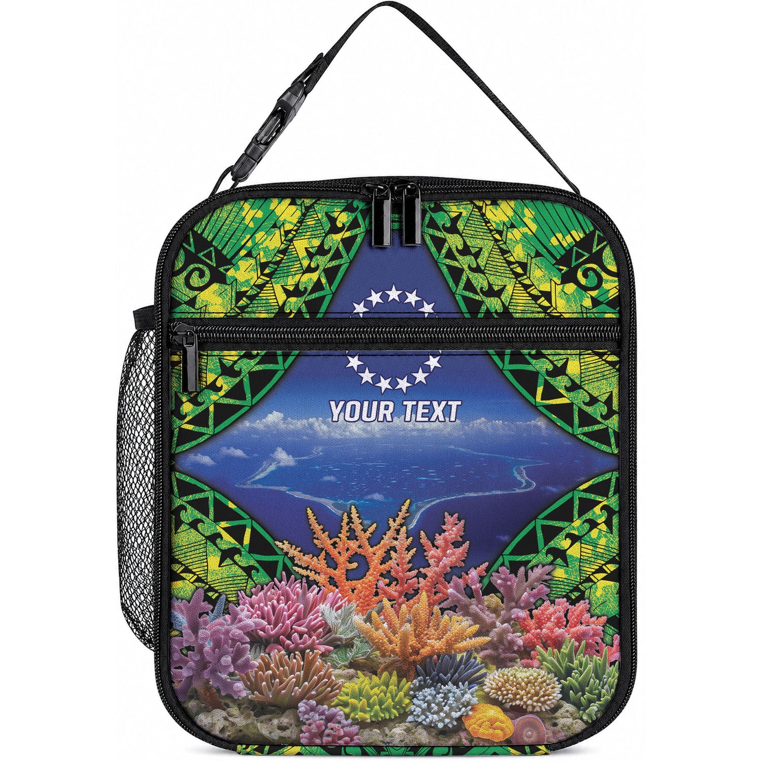 Penrhyn aka Tongareva Cook Islands Atoll Personalised Lunch Bag with Pacific Coral Reef Green Vibe LT9 10.2 × 8.3 × 4.3 inch Green - Polynesian Pride