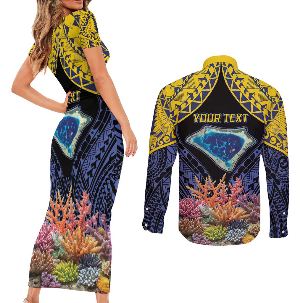 Tokelau Atafu Atoll Personalised Couples Matching Short Sleeve Bodycon Dress and Long Sleeve Button Shirt Pacific Coral Reef Vibe