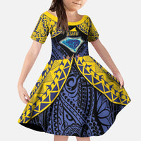 Tokelau Atafu Atoll Personalised Family Matching Puletasi and Hawaiian Shirt Pacific Coral Reef Vibe LT9 Daughter's Dress Gold - Polynesian Pride