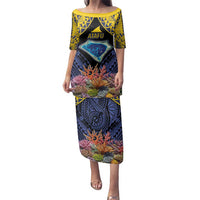 Tokelau Atafu Atoll Personalised Family Matching Puletasi and Hawaiian Shirt Pacific Coral Reef Vibe LT9 Mom's Dress Gold - Polynesian Pride