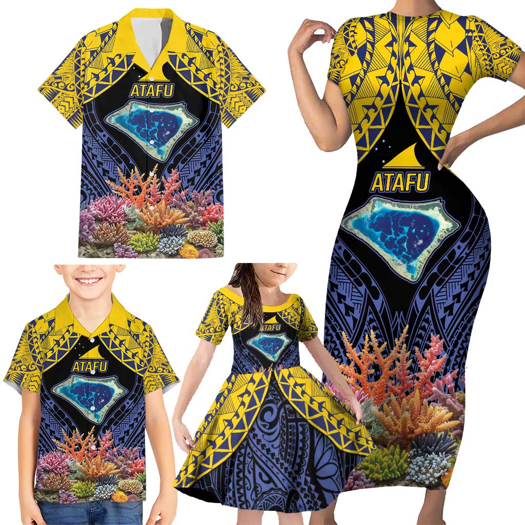 Tokelau Atafu Atoll Personalised Family Matching Short Sleeve Bodycon Dress and Hawaiian Shirt Pacific Coral Reef Vibe LT9 - Polynesian Pride