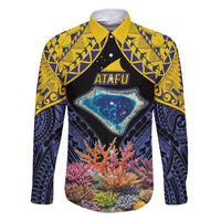 Tokelau Atafu Atoll Personalised Family Matching Short Sleeve Bodycon Dress and Hawaiian Shirt Pacific Coral Reef Vibe LT9 Dad's Shirt - Long Sleeve Gold - Polynesian Pride