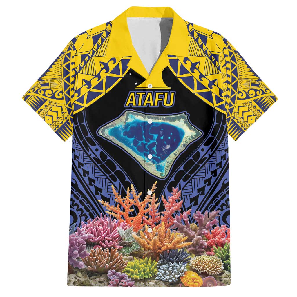 Tokelau Atafu Atoll Personalised Family Matching Summer Maxi Dress and Hawaiian Shirt Pacific Coral Reef Vibe LT9 Dad's Shirt - Short Sleeve Gold - Polynesian Pride
