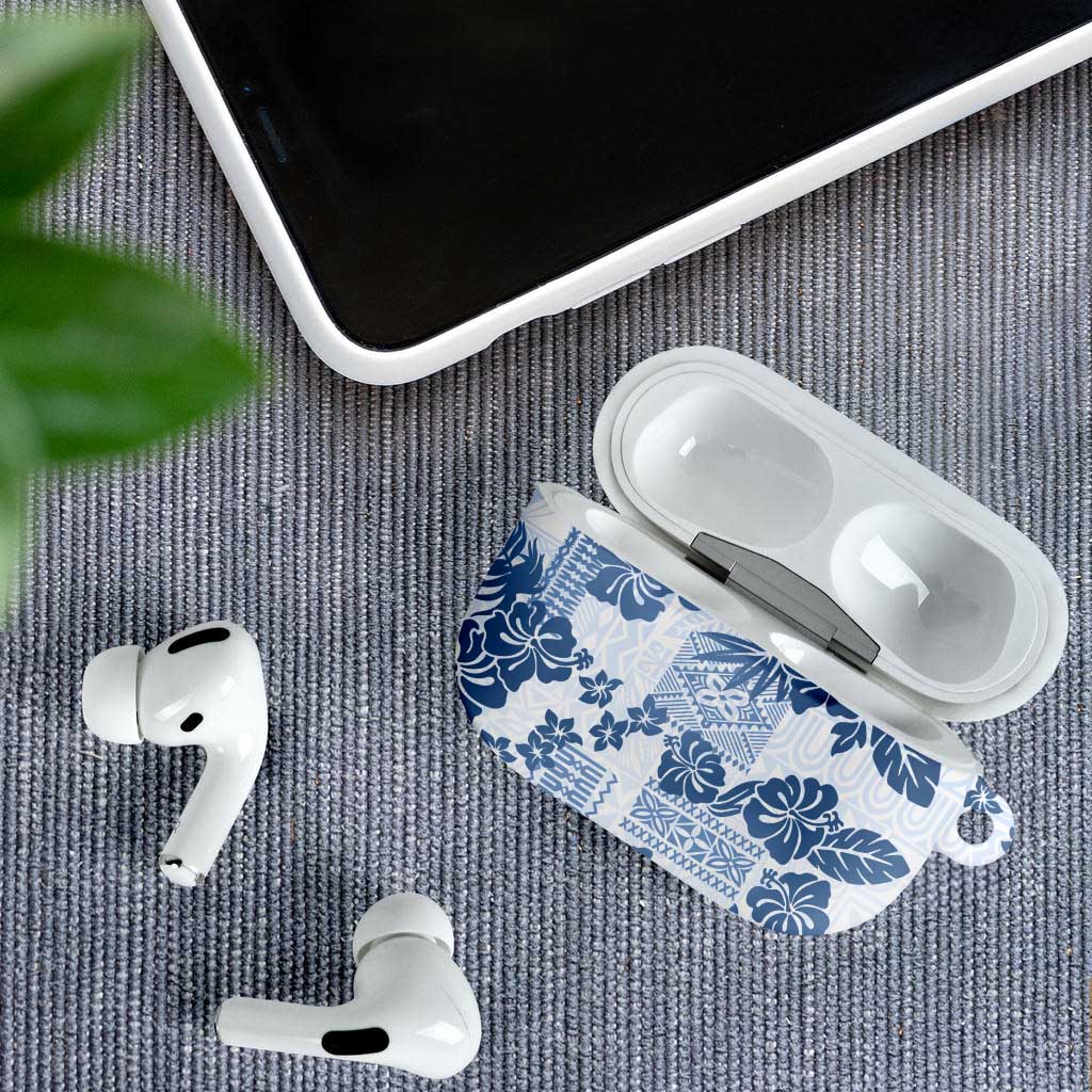 Vintage Hawaii AirPods Case Hibiscus Tapa Tribal With Hawaiian Quilt Pattern Blue - Polynesian Pride