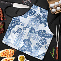 Vintage Hawaii Apron Hibiscus Tapa Tribal With Hawaiian Quilt Pattern Blue - Polynesian Pride