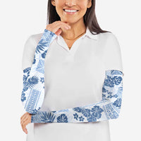 Vintage Hawaii Arm Sleeves Hibiscus Tapa Tribal With Hawaiian Quilt Pattern Blue - Polynesian Pride