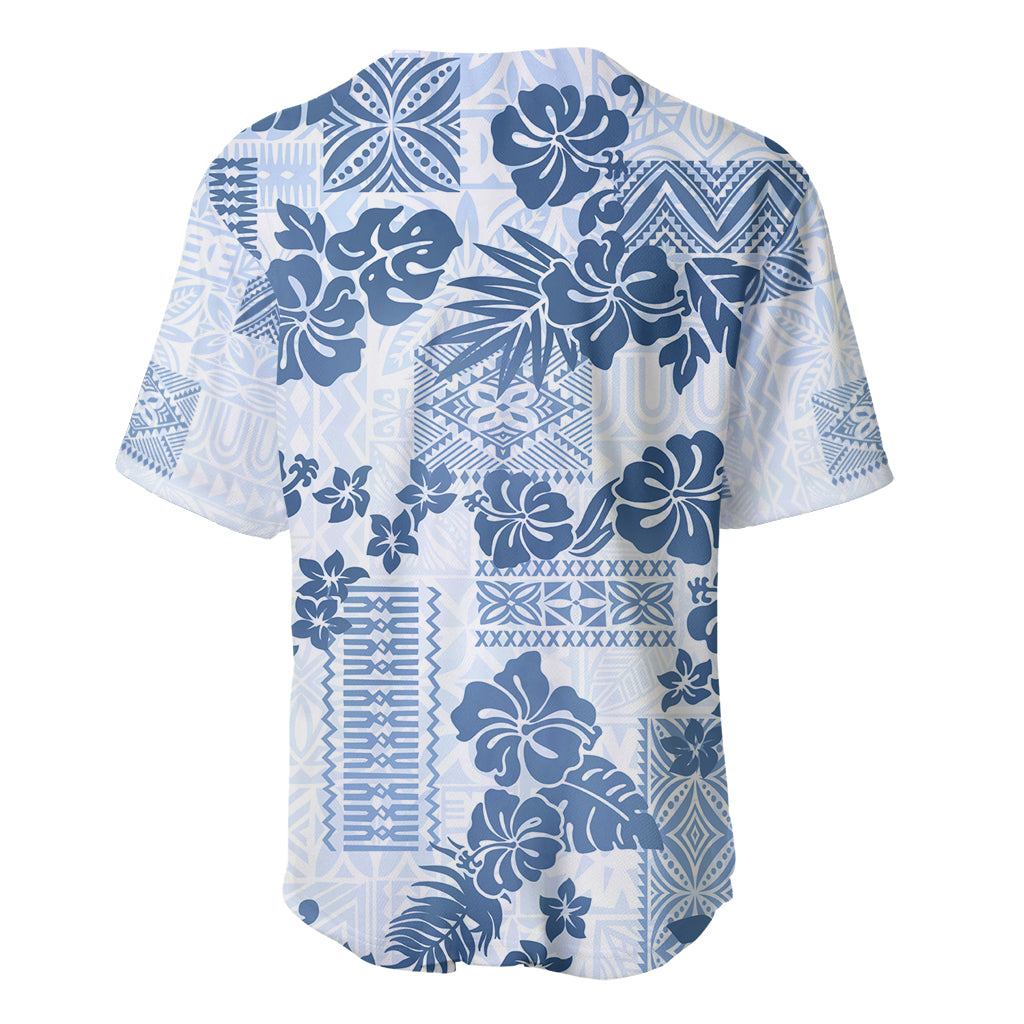 Vintage Hawaii Baseball Jersey Hibiscus Tapa Tribal With Hawaiian Quilt Pattern Blue LT9 - Polynesian Pride