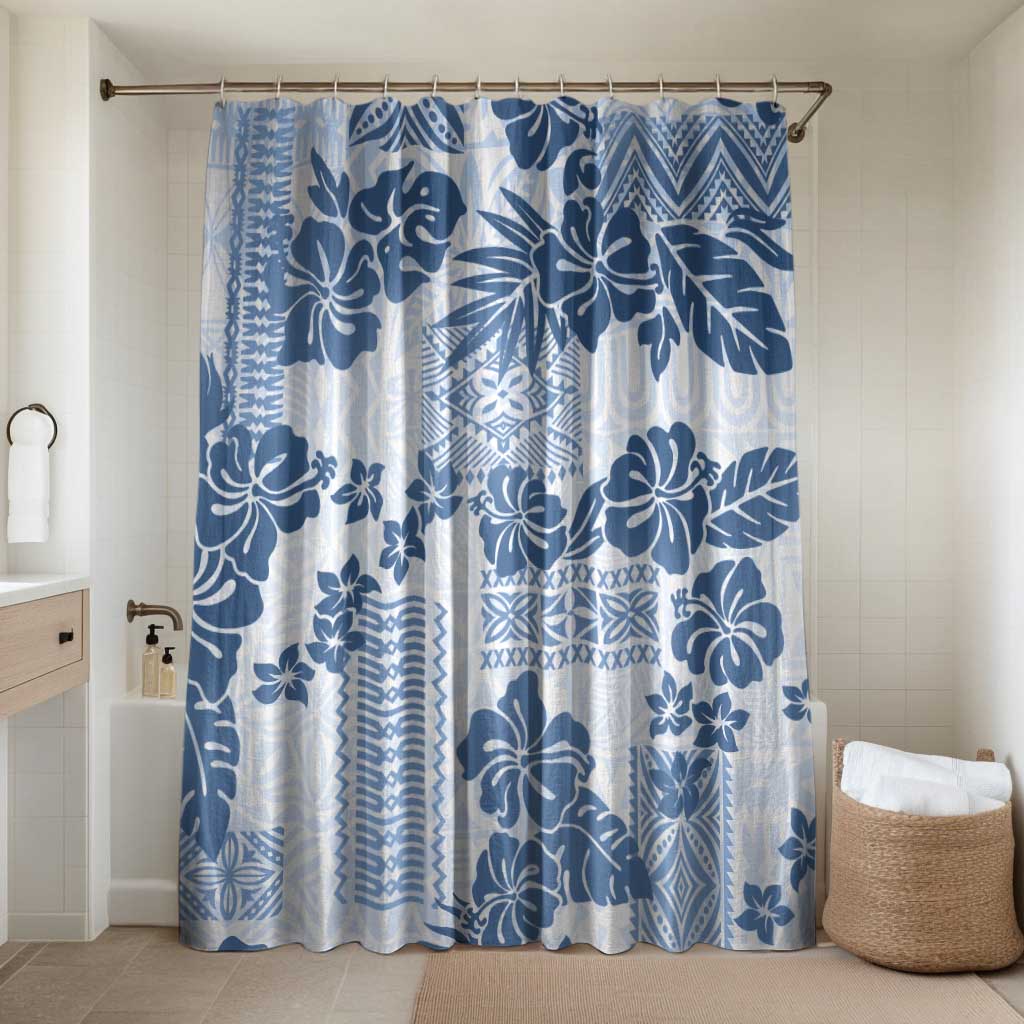 Vintage Hawaii Bathroom Set Hibiscus Tapa Tribal With Hawaiian Quilt Pattern Blue - Polynesian Pride