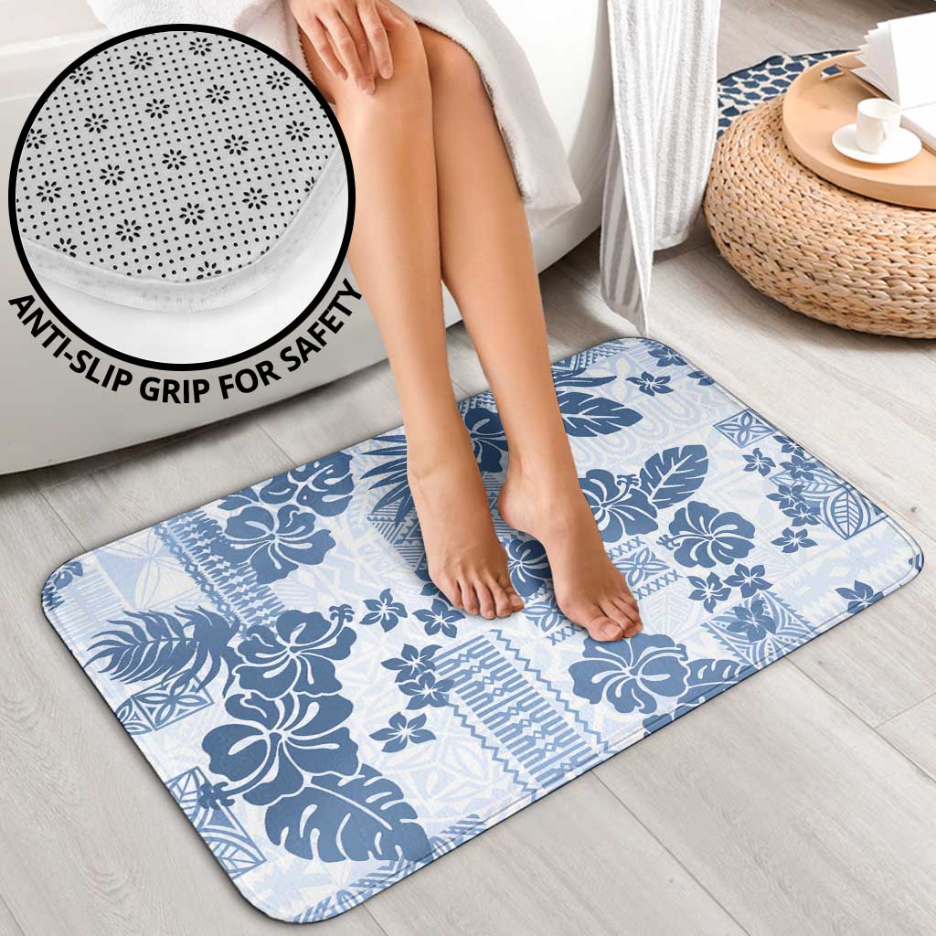 Vintage Hawaii Bathroom Set Hibiscus Tapa Tribal With Hawaiian Quilt Pattern Blue - Polynesian Pride