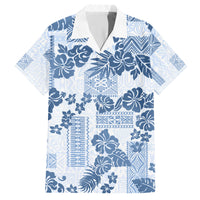 Vintage Hawaii Family Matching Short Sleeve Bodycon Dress and Hawaiian Shirt Hibiscus Tapa Tribal With Hawaiian Quilt Pattern Blue LT9 Dad's Shirt - Short Sleeve Blue - Polynesian Pride