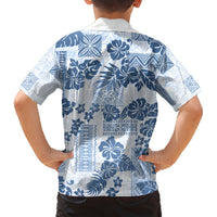 Vintage Hawaii Hawaiian Shirt Hibiscus Tapa Tribal With Hawaiian Quilt Pattern Blue LT9 - Polynesian Pride