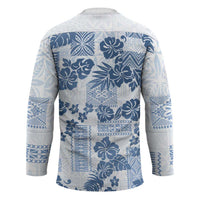 Vintage Hawaii Hockey Jersey Hibiscus Tapa Tribal With Hawaiian Quilt Pattern Blue - Polynesian Pride