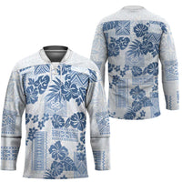 Vintage Hawaii Hockey Jersey Hibiscus Tapa Tribal With Hawaiian Quilt Pattern Blue - Polynesian Pride