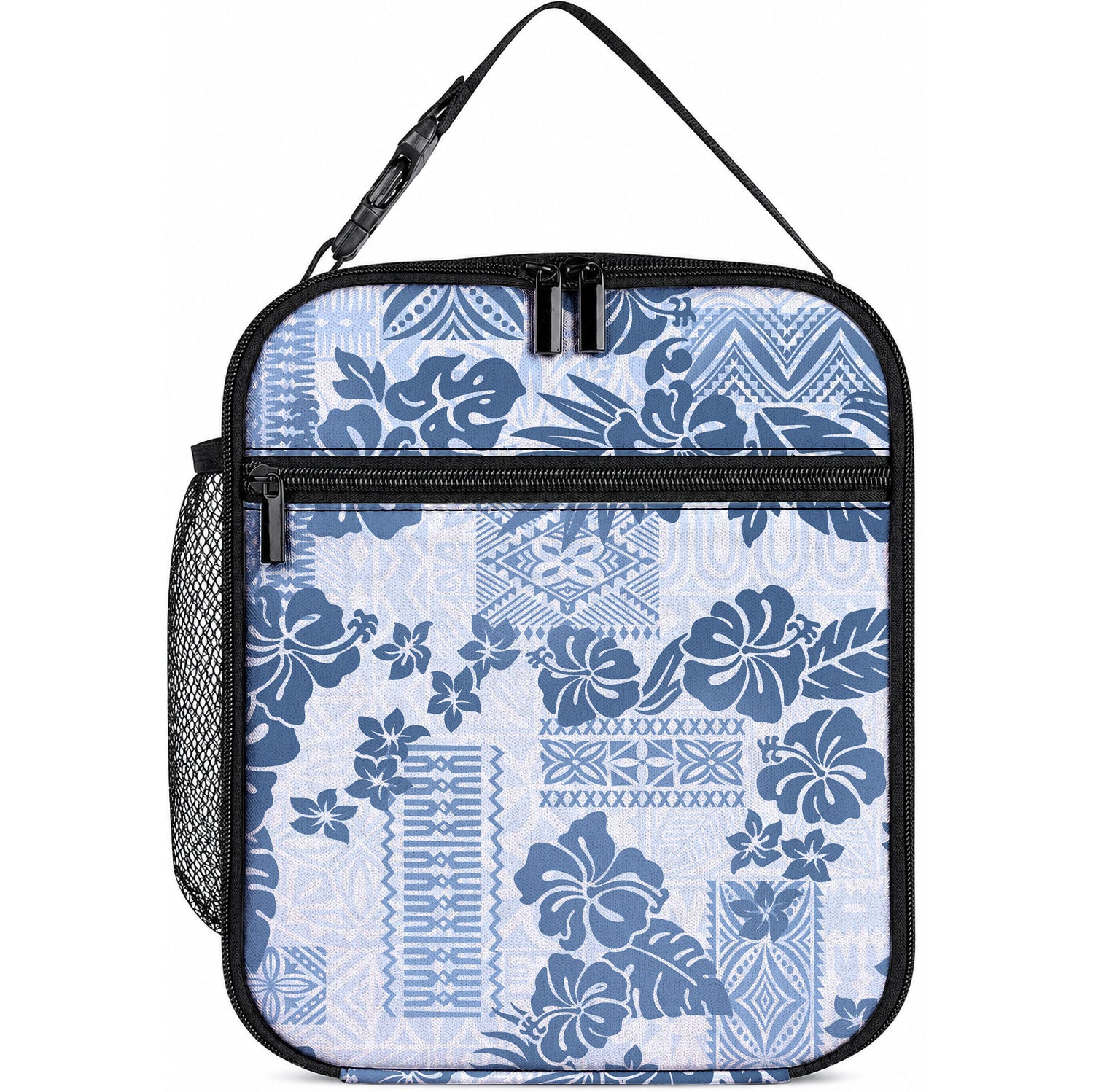 Vintage Hawaii Lunch Bag Hibiscus Tapa Tribal With Hawaiian Quilt Pattern Blue