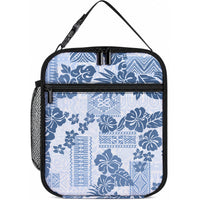 Vintage Hawaii Lunch Bag Hibiscus Tapa Tribal With Hawaiian Quilt Pattern Blue